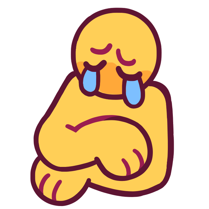 an emoji yellow figure with one arm over the other, crying.